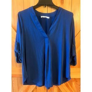 All in Favor Blouse V Neck Blue XS (1292)